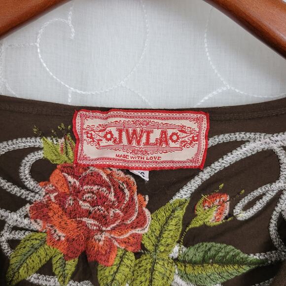 Johnny Was LA Dress Womens XS Brown Floral Embroidered Applique‎ Babydoll V-Neck - Picture 5 of 6